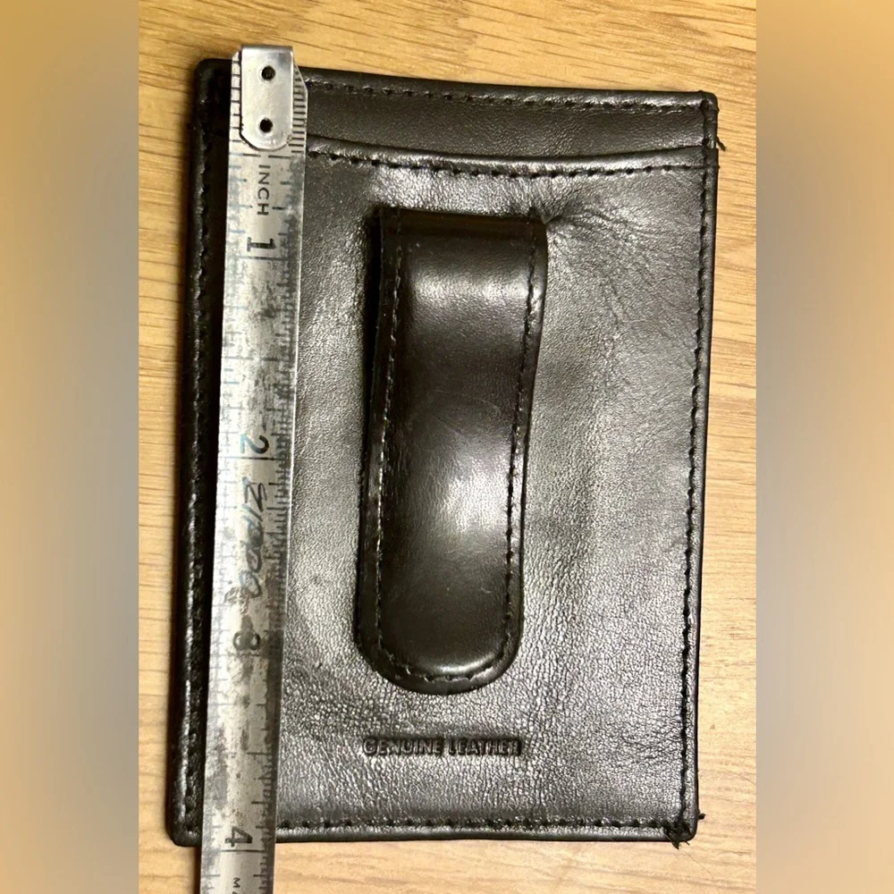 Black Leather Slim Card Holder Wallet with clip